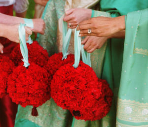 Nishka and Carl bridesmaids flower balls Acqua Hotel Mill Valley Wedding